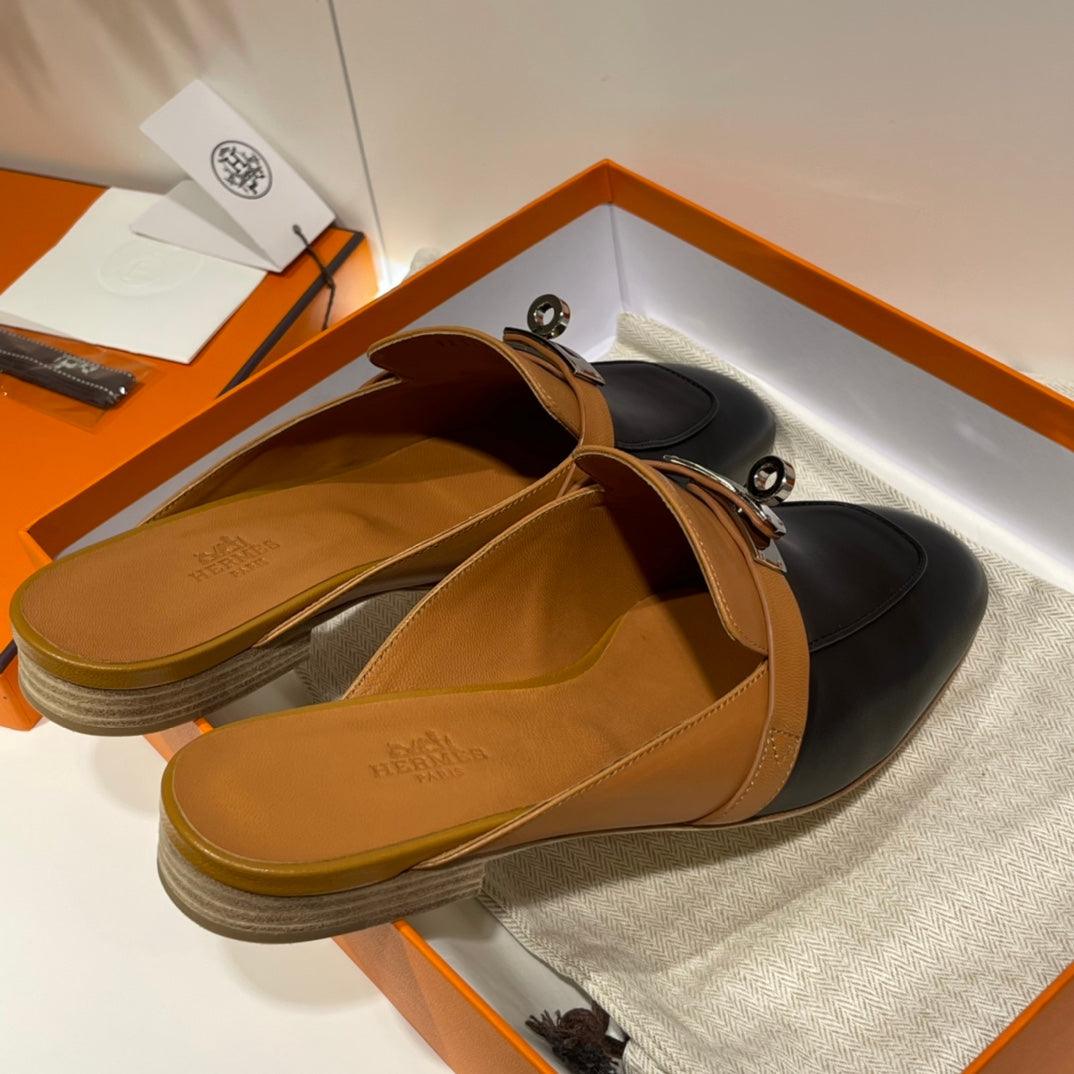 Hermès Oz Paladyum Donanımlı Altın ve Siyah Mules (PHW) - Glimmer of Luxury