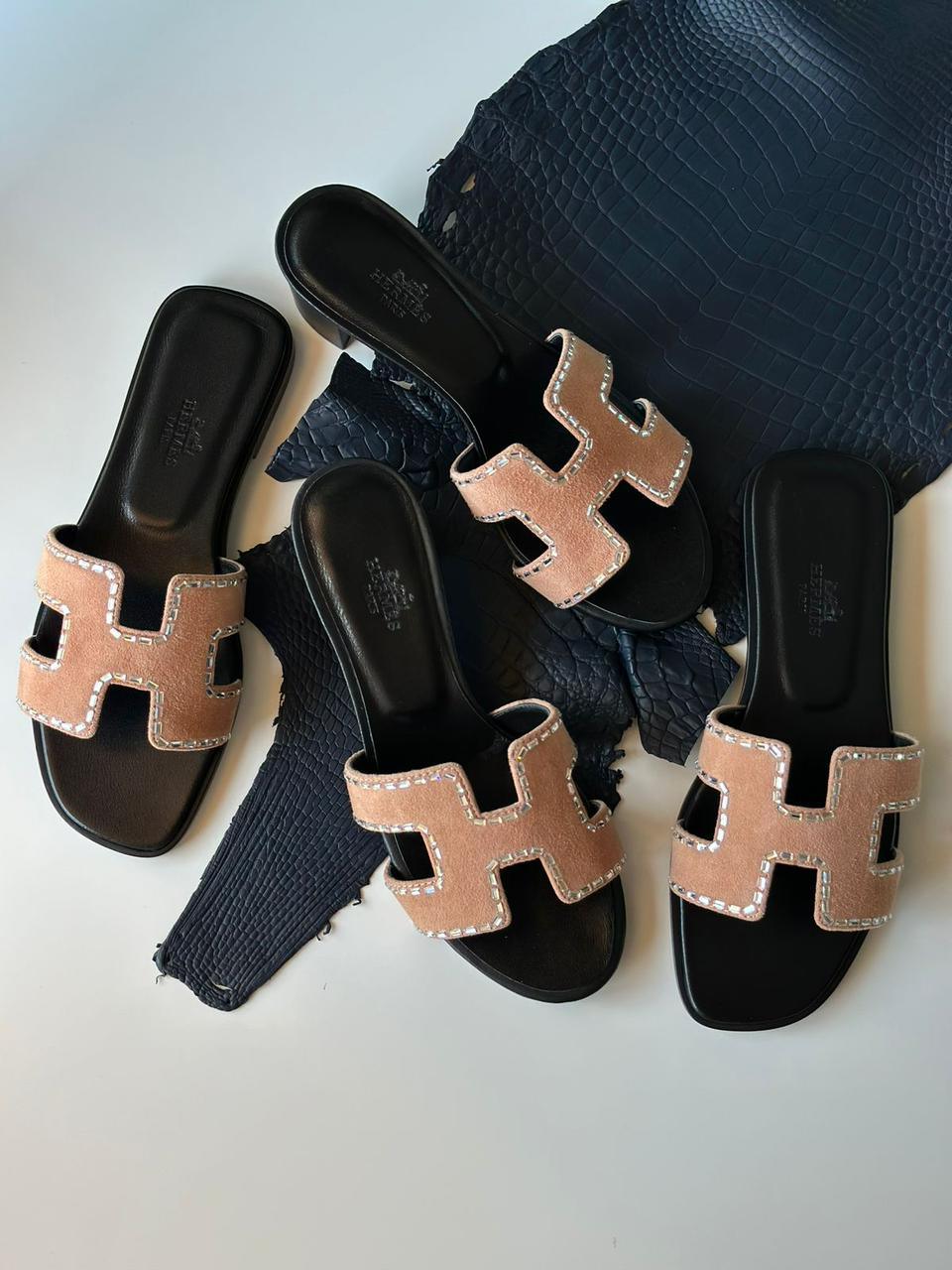 Hermes Oran Rhinestone Slides Mules Slippers - Glimmer of Luxury