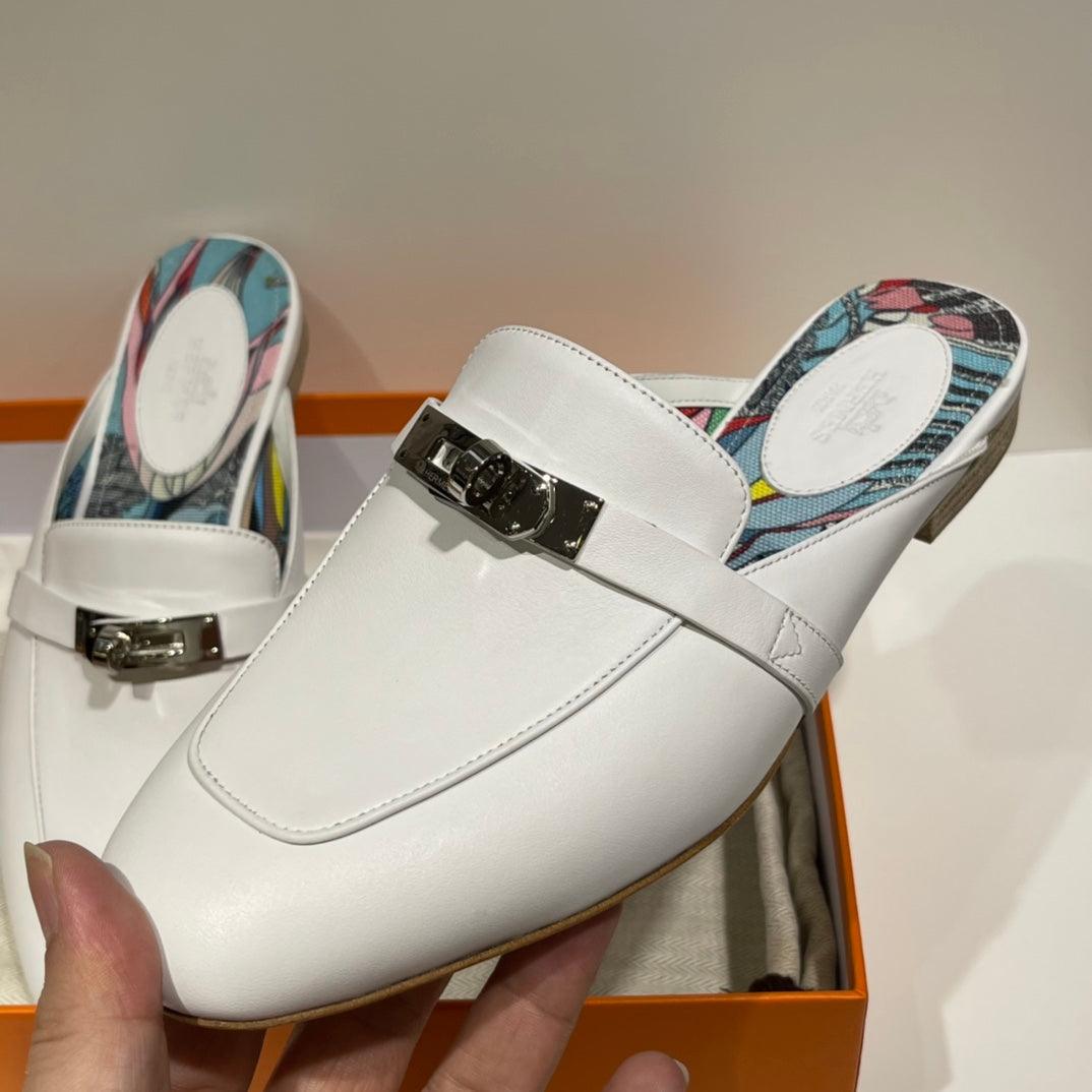 Hermès Oz Mules Beyaz Çok Renkli̇ Paladyum Donanımlı (PHW) - Glimmer of Luxury