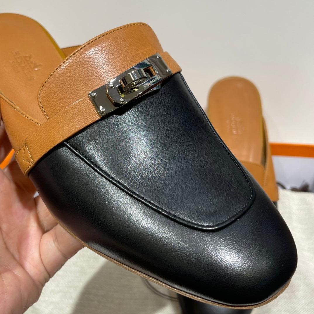 Hermès Oz Paladyum Donanımlı Altın ve Siyah Mules (PHW) - Glimmer of Luxury