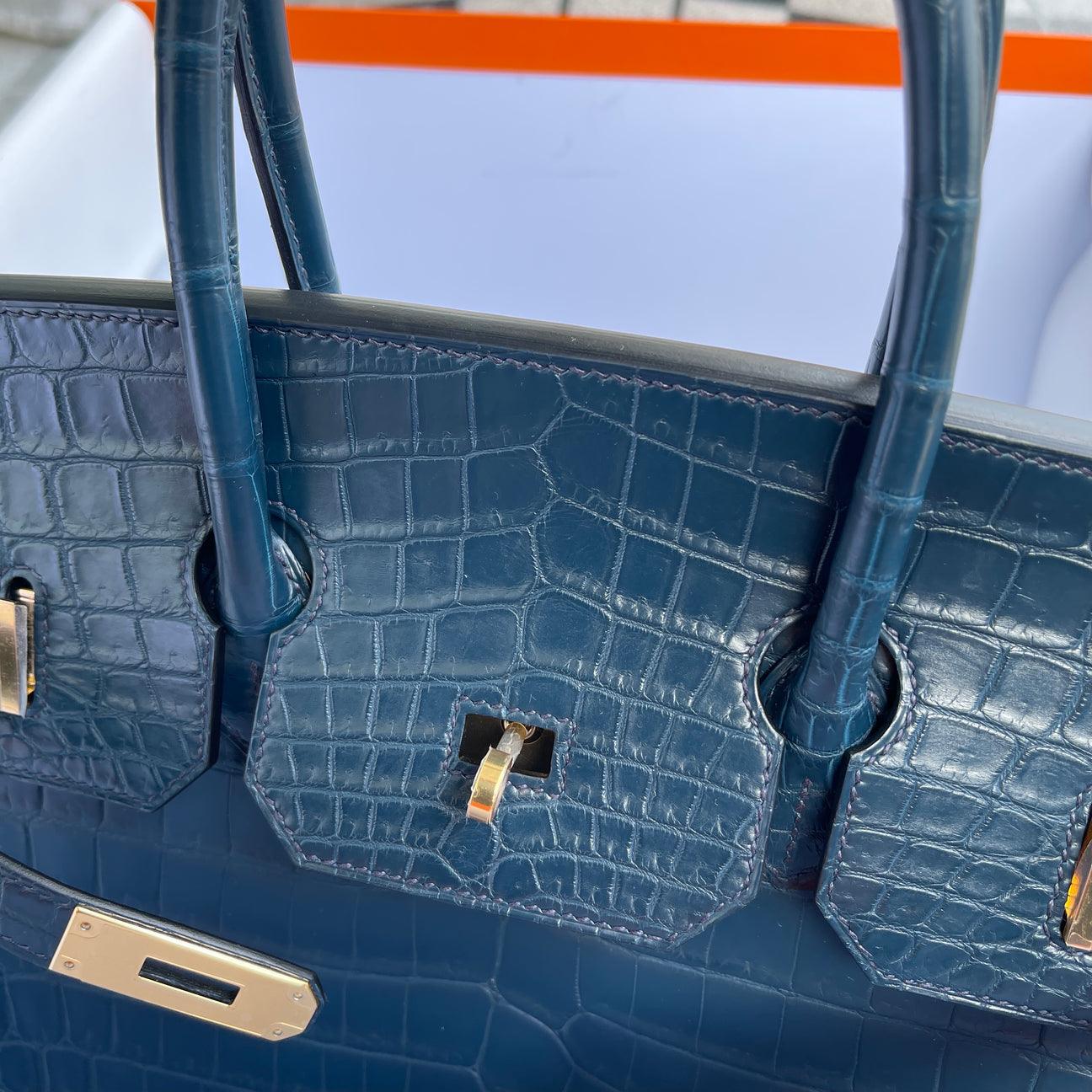 Hermès Birkin 35 MAT Niloticus timsah derisi Vert Rousseau Altın Donanımlı (GHW) - Glimmer of Luxury