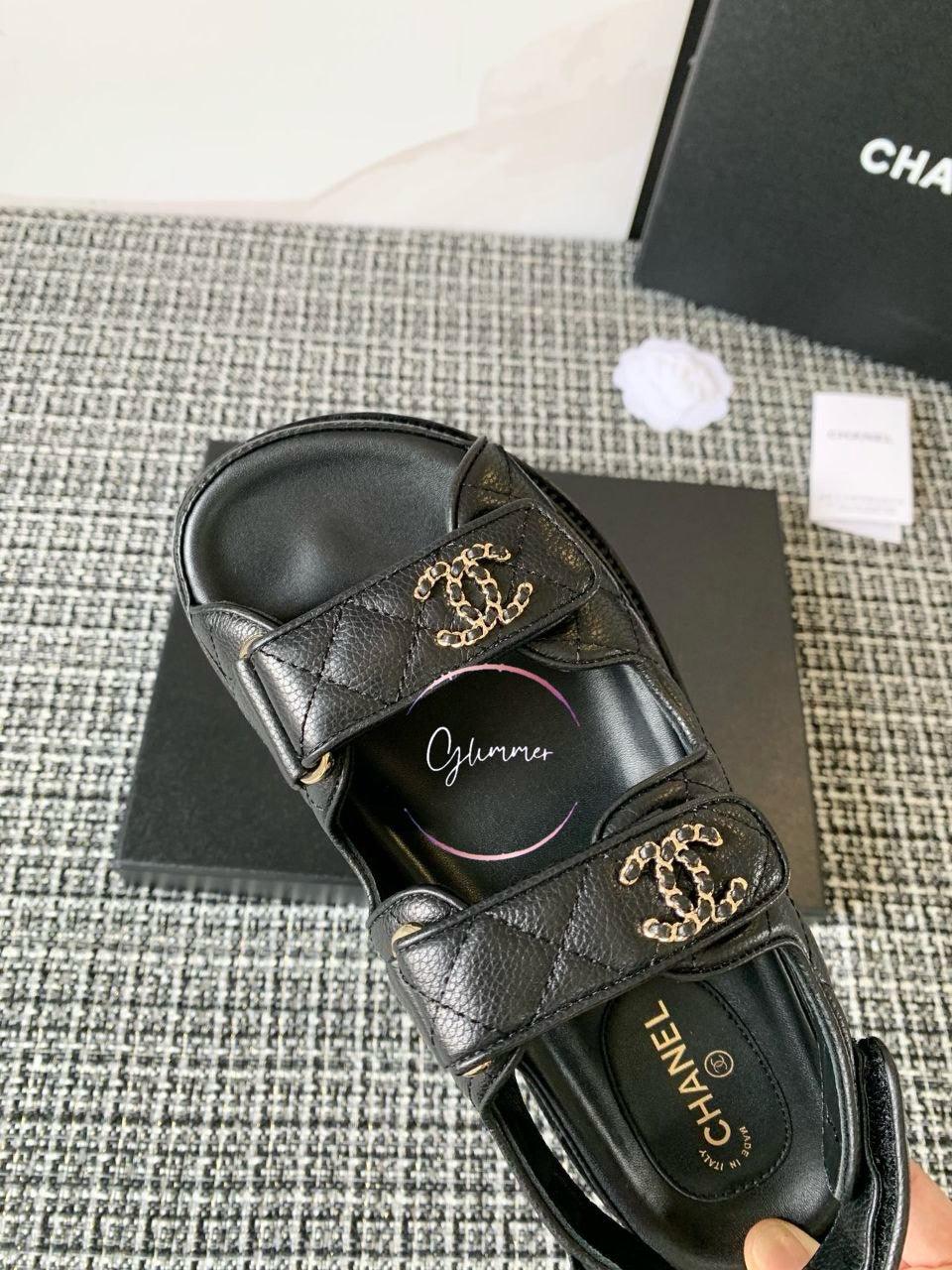 Chanel 21C Havyar Deri Baba Siyah Sandalet - Glimmer of Luxury