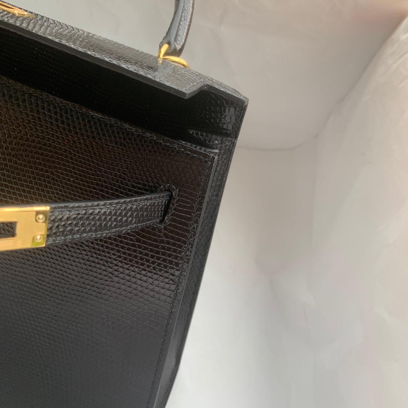 Hermès Kelly 25 Siyah Altın Donanımlı Lizard Deri Ombre (GHW) - Glimmer of Luxury