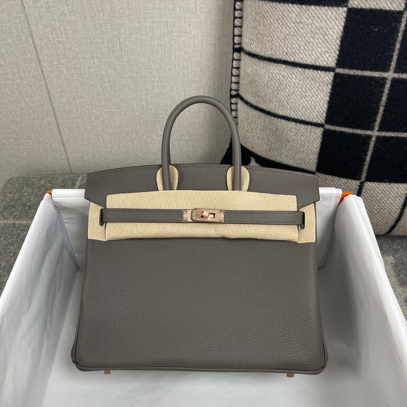 Hermès Birkin 25 Togo Deri Asfalt Gri Gül Altın Donanımlı (RGHW)