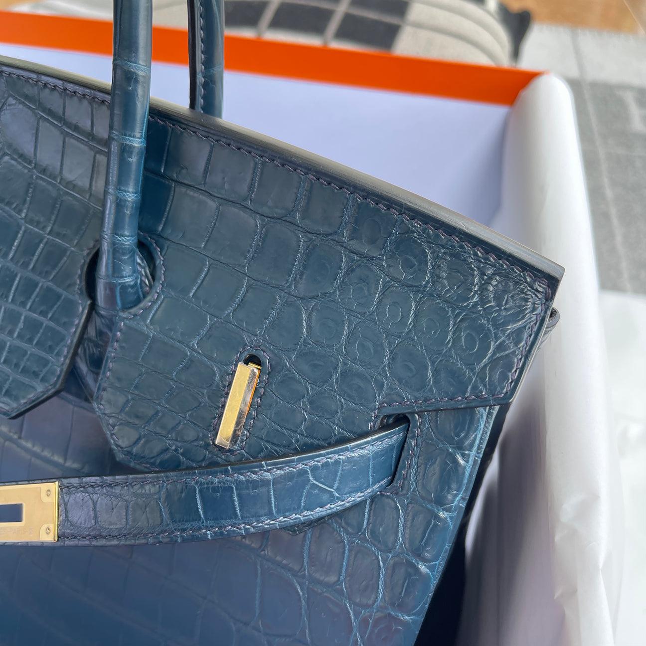 Hermès Birkin 35 MAT Niloticus timsah derisi Vert Rousseau Altın Donanımlı (GHW) - Glimmer of Luxury