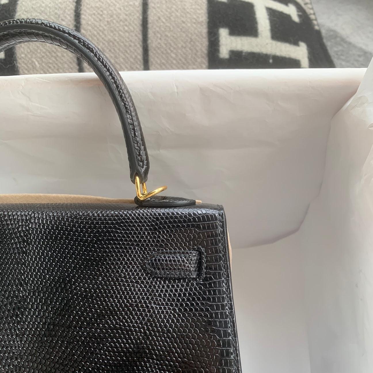 Hermès Kelly 25 Siyah Altın Donanımlı Lizard Deri Ombre (GHW) - Glimmer of Luxury