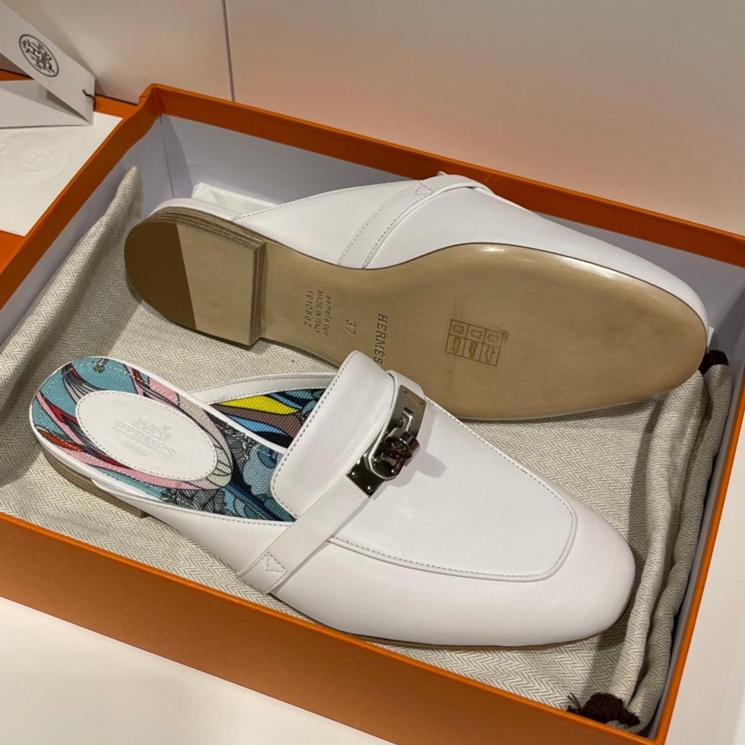 Hermès Oz Mules Beyaz Çok Renkli̇ Paladyum Donanımlı (PHW) - Glimmer of Luxury