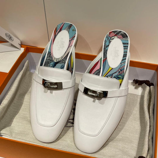 Hermès Oz Mules Beyaz Çok Renkli̇ Paladyum Donanımlı (PHW) - Glimmer of Luxury