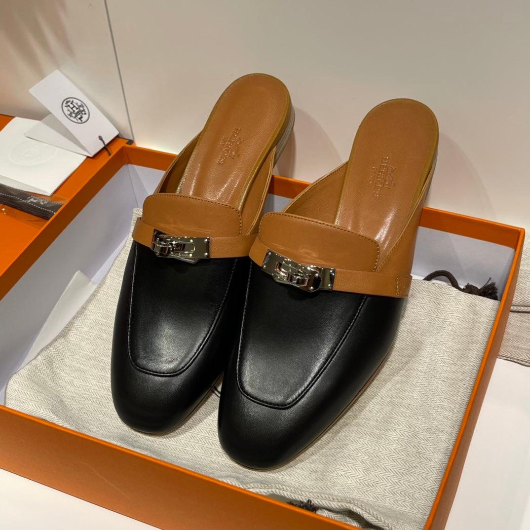 Hermès Oz Paladyum Donanımlı Altın ve Siyah Mules (PHW) - Glimmer of Luxury