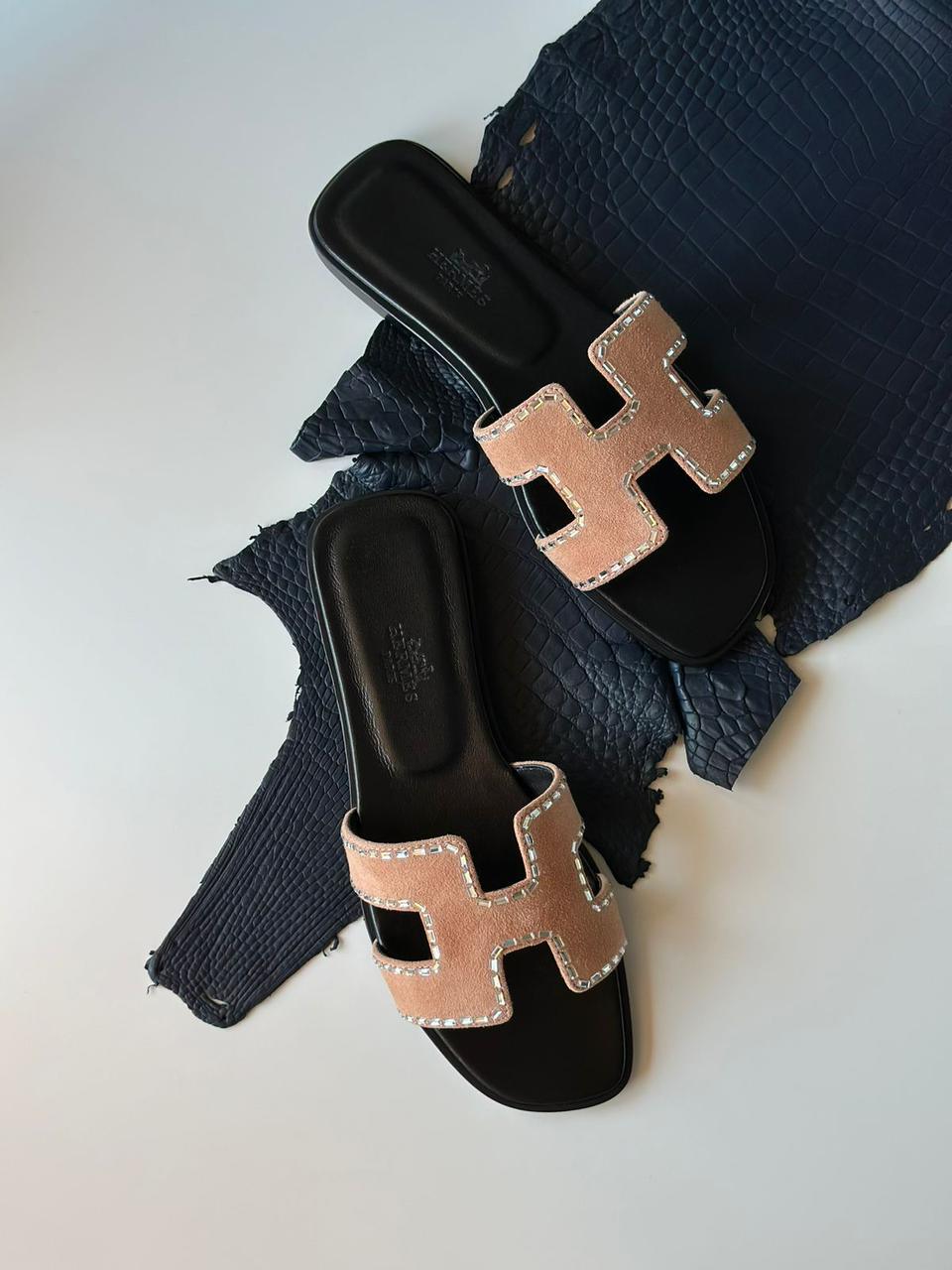 Hermes Oran Rhinestone Slides Mules Slippers - Glimmer of Luxury