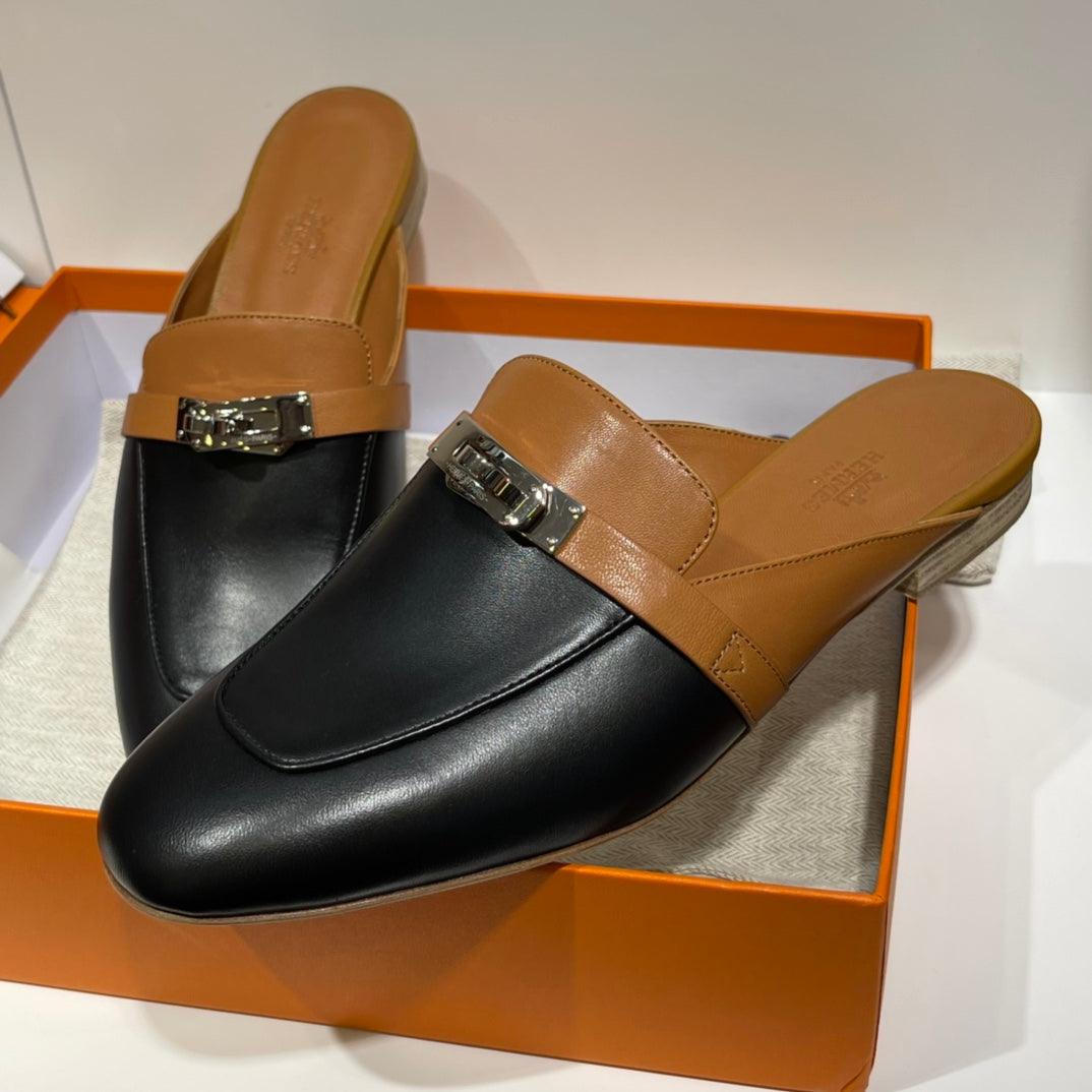 Hermès Oz Paladyum Donanımlı Altın ve Siyah Mules (PHW) - Glimmer of Luxury