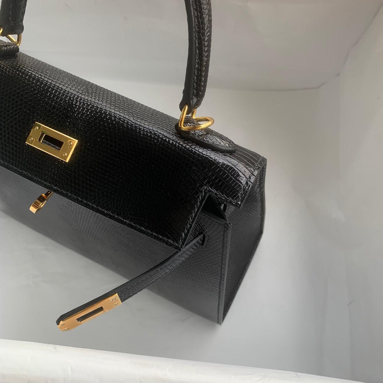 Hermès Kelly 25 Siyah Altın Donanımlı Lizard Deri Ombre (GHW) - Glimmer of Luxury