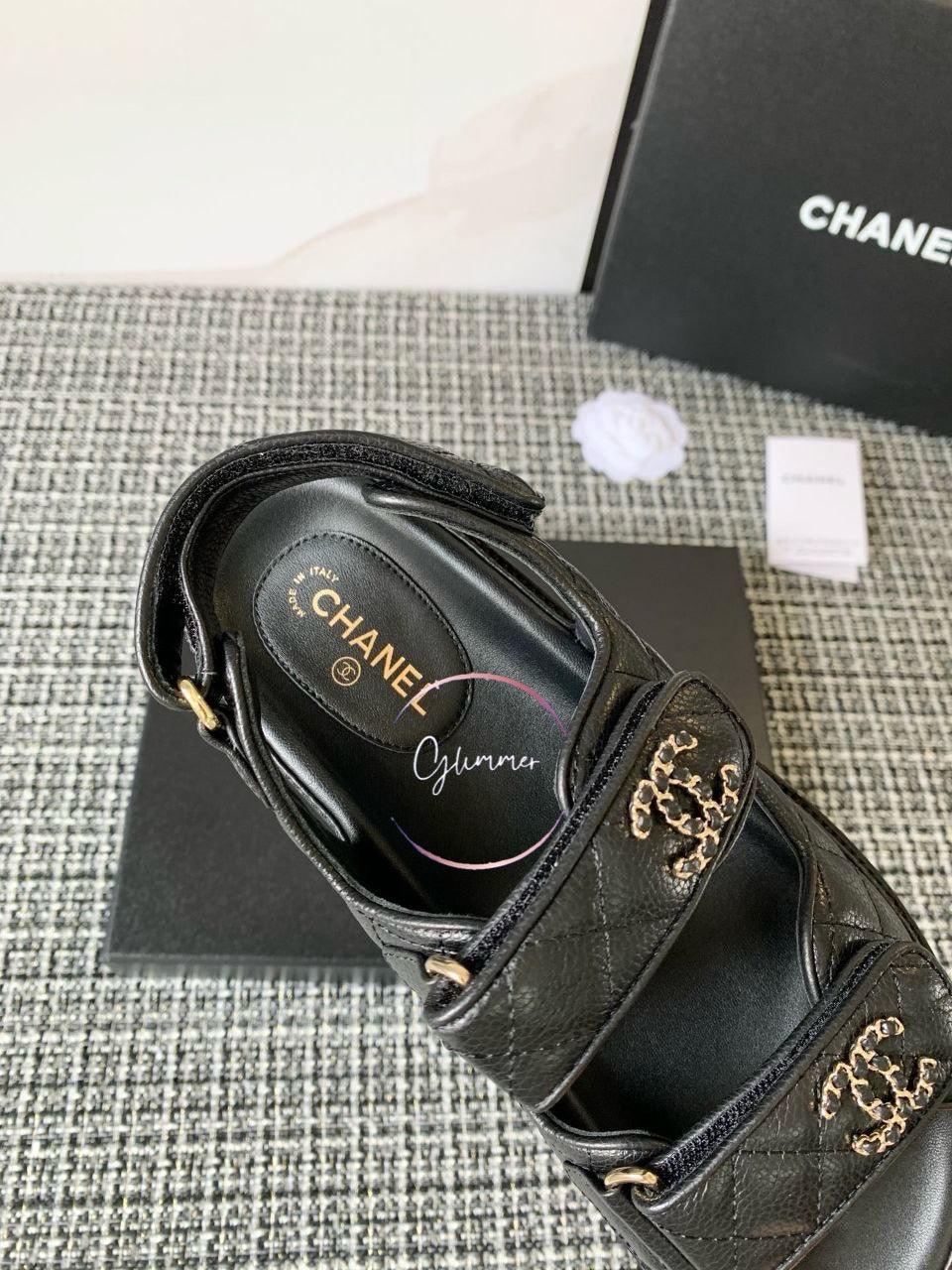 Chanel 21C Havyar Deri Baba Siyah Sandalet - Glimmer of Luxury