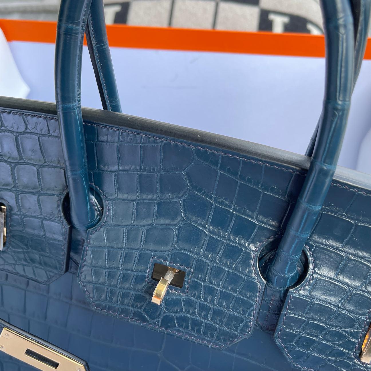 Hermès Birkin 35 MAT Niloticus timsah derisi Vert Rousseau Altın Donanımlı (GHW) - Glimmer of Luxury