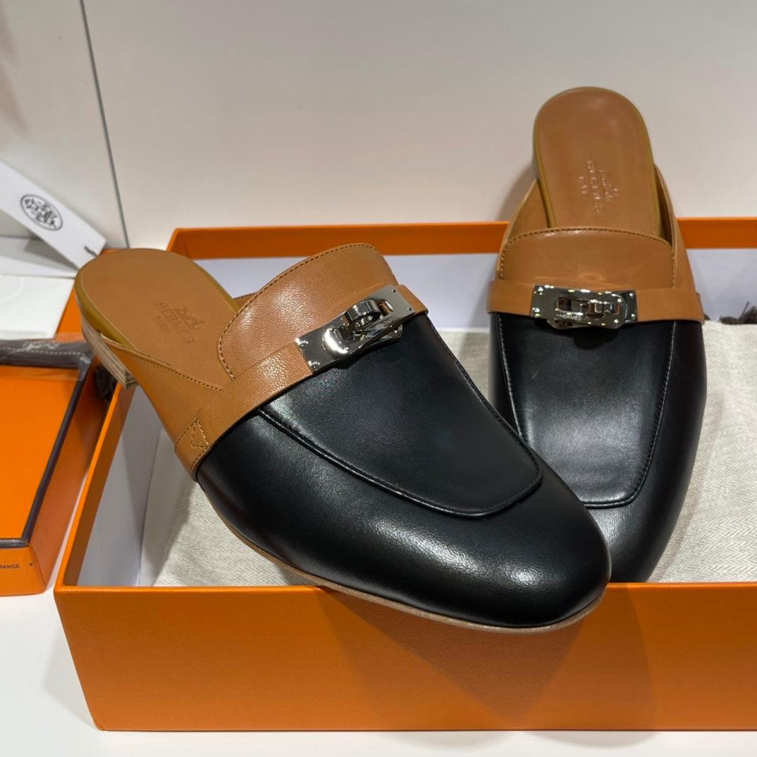 Hermès Oz Paladyum Donanımlı Altın ve Siyah Mules (PHW) - Glimmer of Luxury