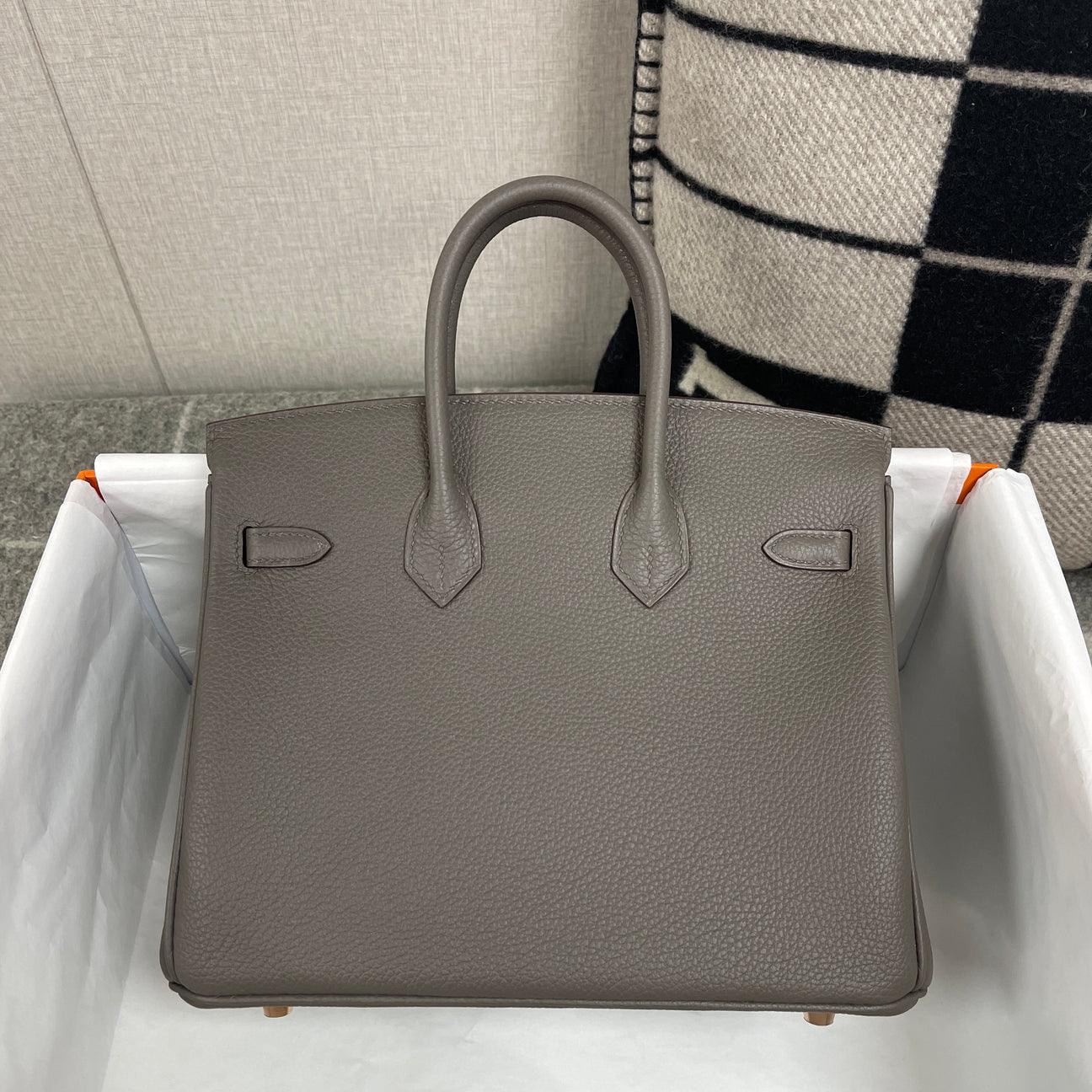 Hermès Birkin 25 Togo Deri Asfalt Gri Gül Altın Donanımlı (RGHW)