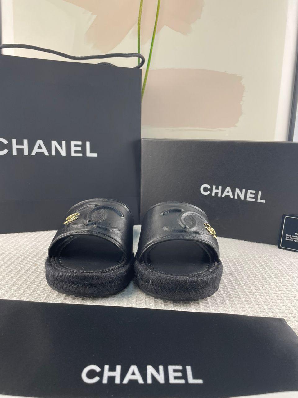 Chanel Lambskin Espadrille Mule Sandals