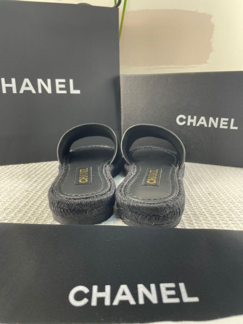 Chanel Lambskin Espadrille Mule Sandals