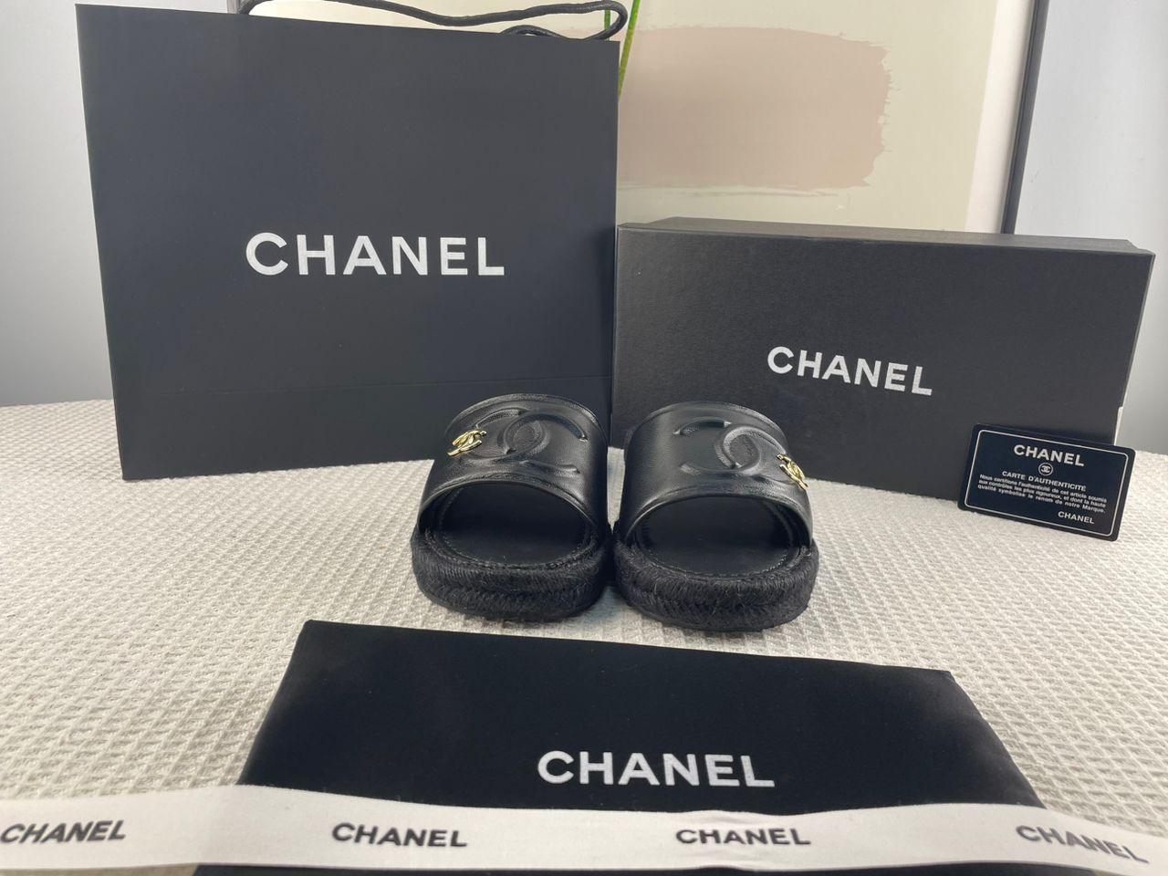 Chanel Lambskin Espadrille Mule Sandals