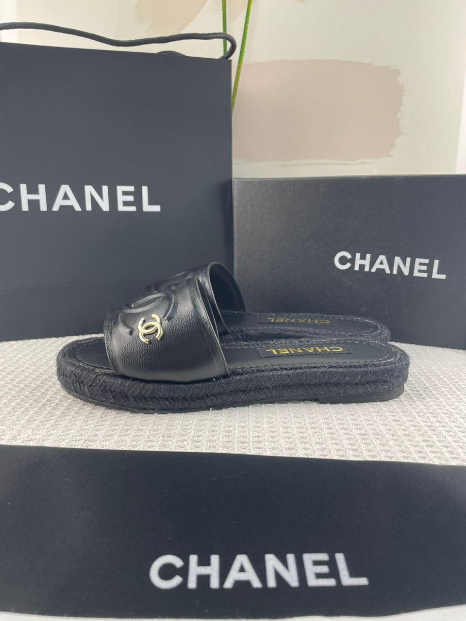 Chanel Lambskin Espadrille Mule Sandals