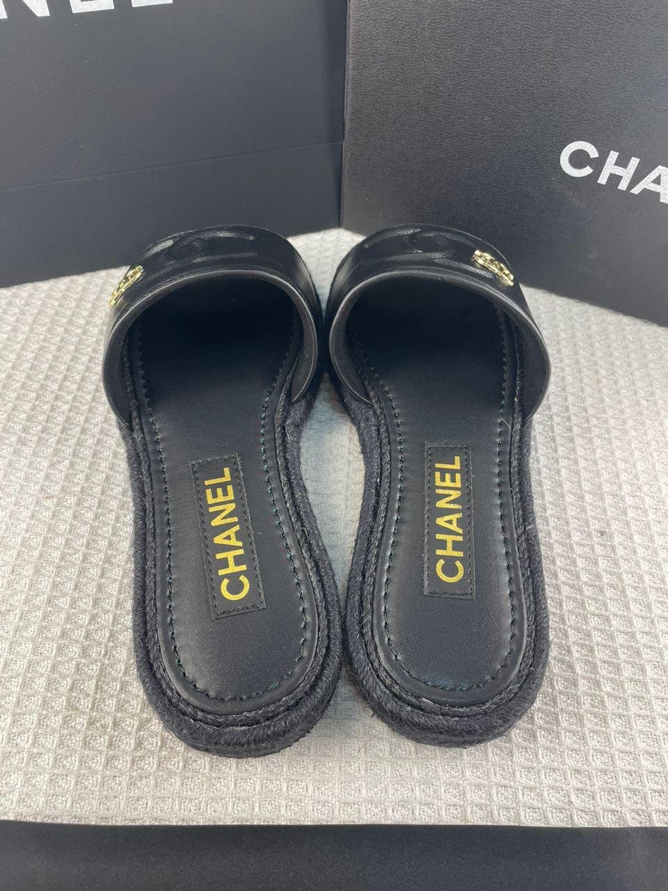 Chanel Lambskin Espadrille Mule Sandals