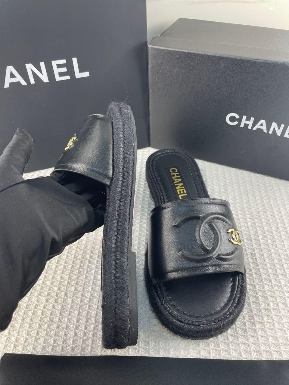 Chanel Lambskin Espadrille Mule Sandals