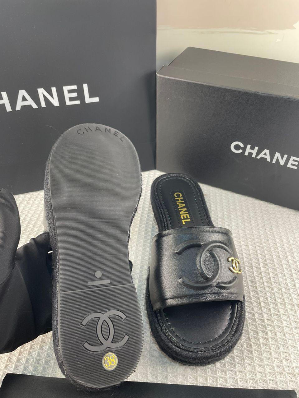 Chanel Lambskin Espadrille Mule Sandals