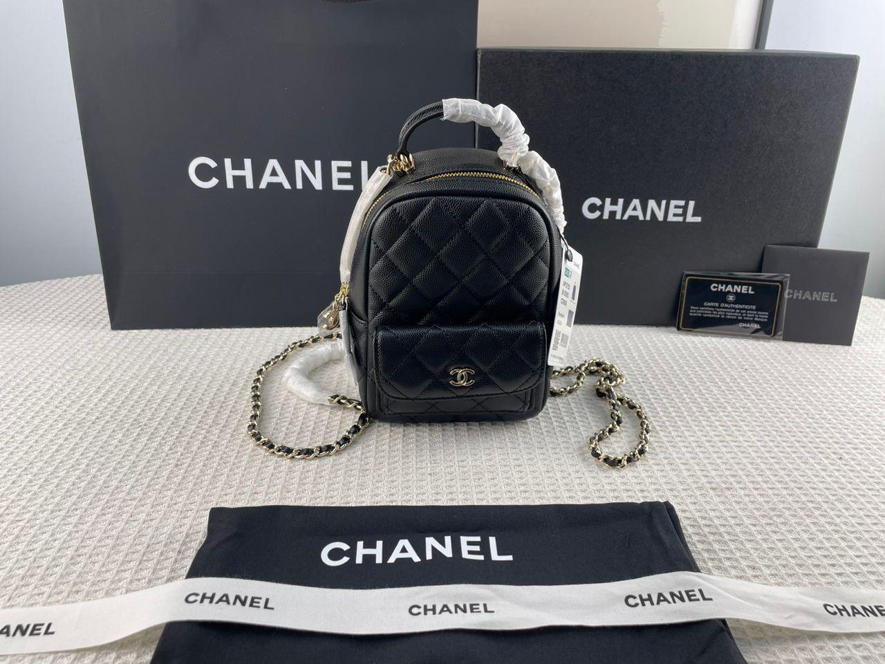 Chanel Kapitone Küçük CC Günlük Sırt Çantası Siyah Havyar Açık Altın Donanım