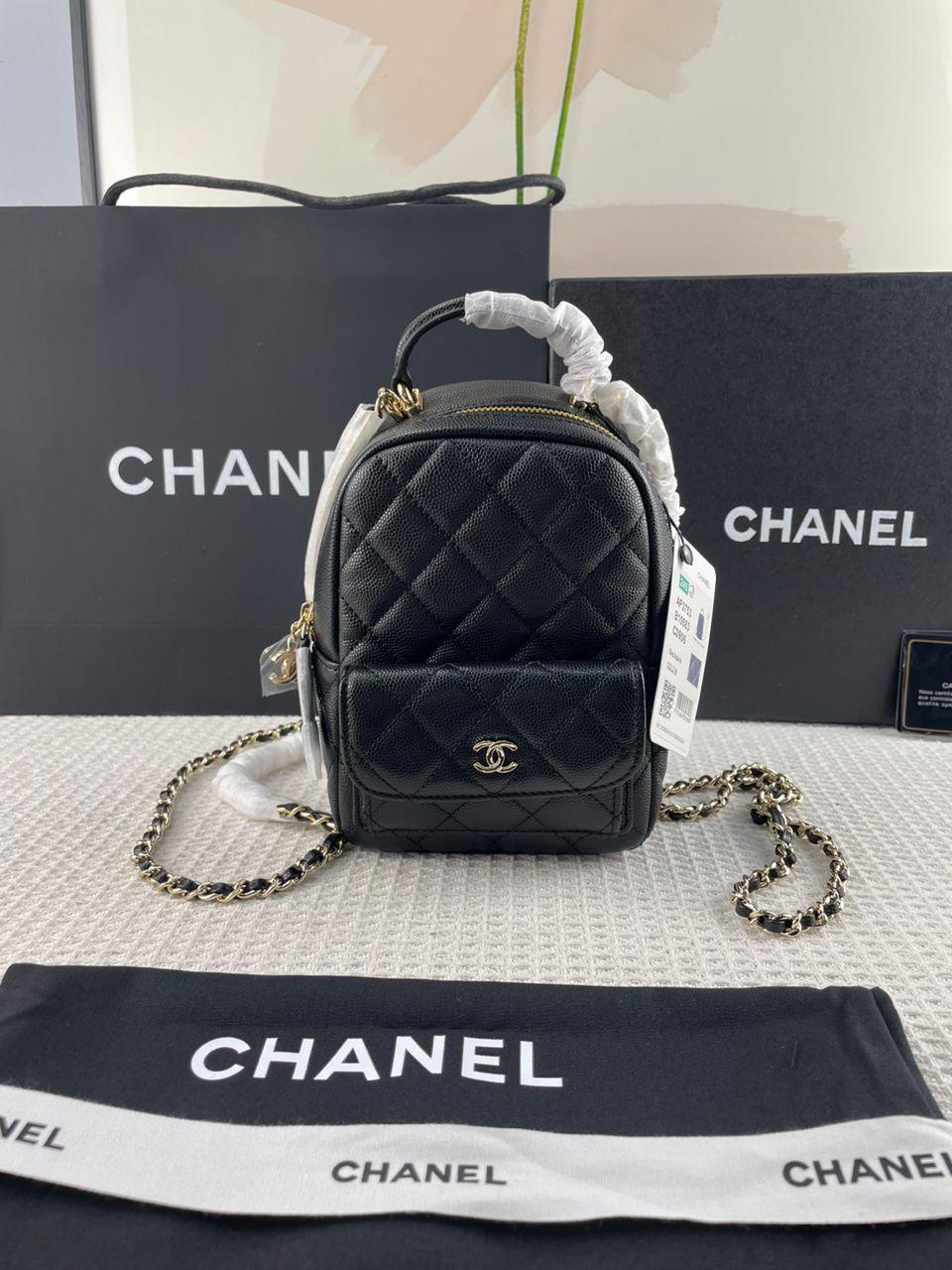 Chanel Kapitone Küçük CC Günlük Sırt Çantası Siyah Havyar Açık Altın Donanım