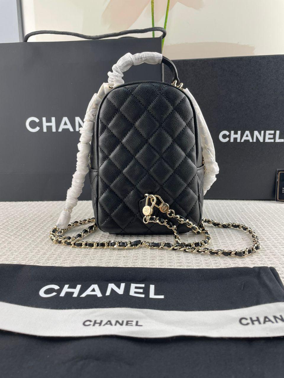 Chanel Kapitone Küçük CC Günlük Sırt Çantası Siyah Havyar Açık Altın Donanım