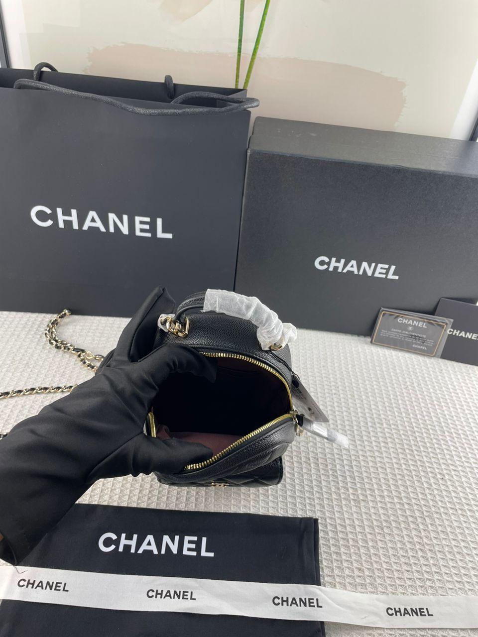 Chanel Kapitone Küçük CC Günlük Sırt Çantası Siyah Havyar Açık Altın Donanım