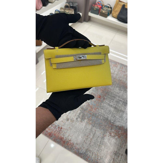 Hermes Lime PHW Swift Mini Kelly Pochette Clutch - Glimmer of Luxury