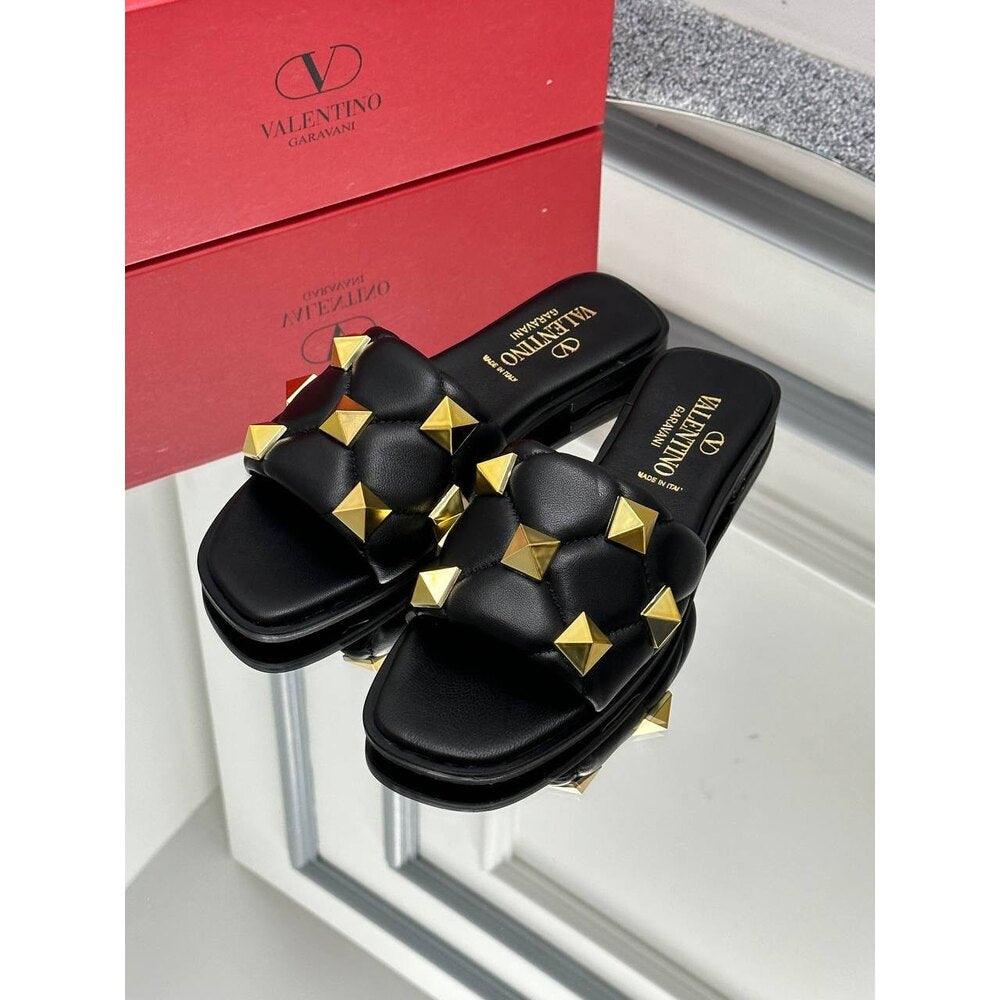 Valentino Roman Stud Flat Slide Sandal - Glimmer of Luxury