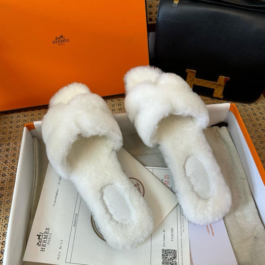 Hermès Oran Beyaz Teddy Bear Sandalet