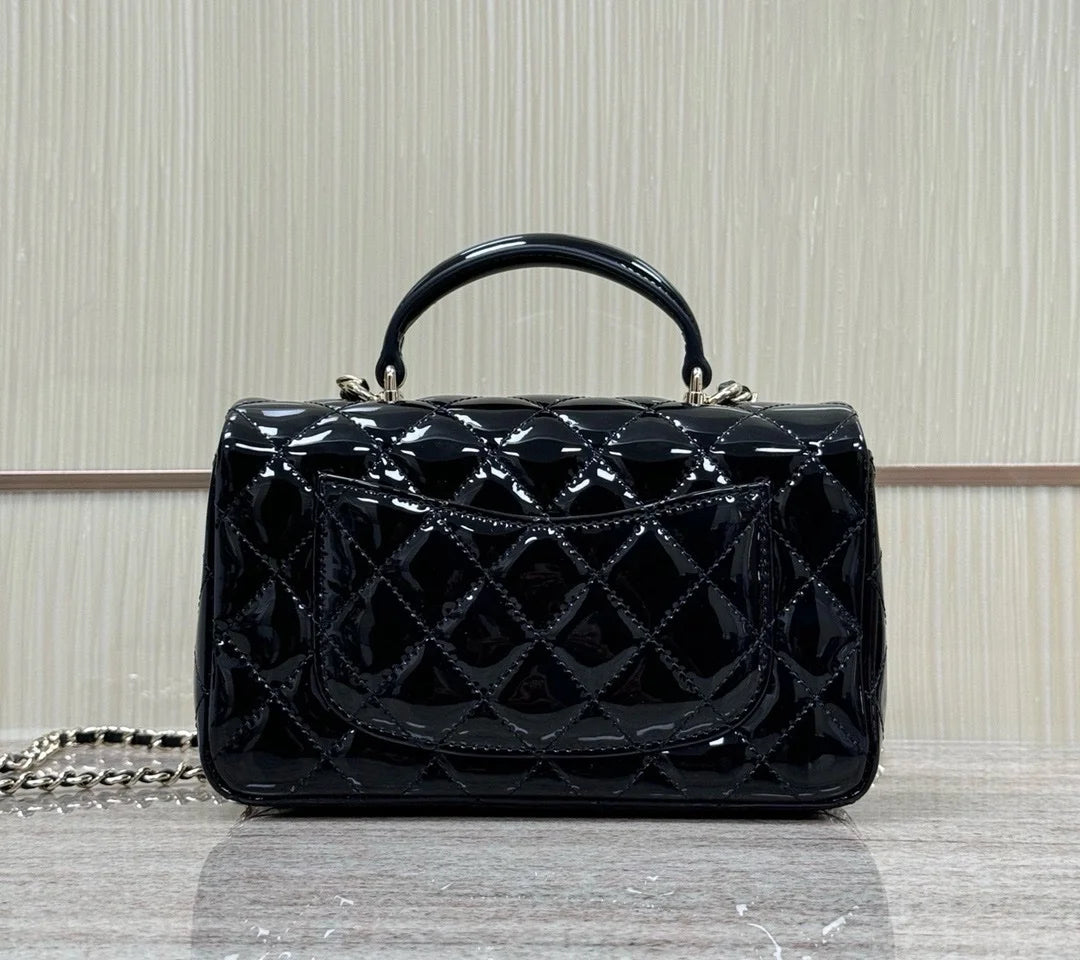 Chanel 24k Mini Saplı Rugan Siyah