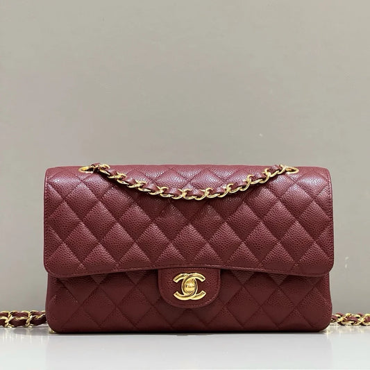 Chanel Flap Orta Boy Çanta Havyar Deri 2024 Bordo