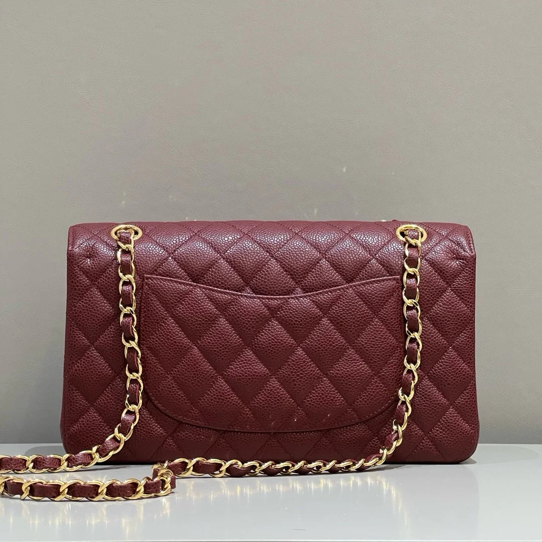 Chanel Flap Orta Boy Çanta Havyar Deri 2024 Bordo