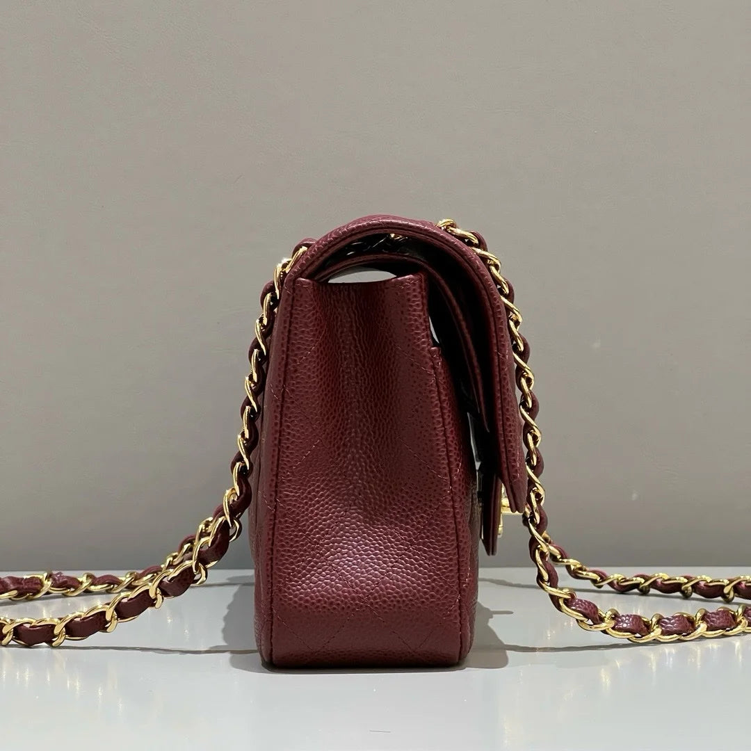 Chanel Flap Orta Boy Çanta Havyar Deri 2024 Bordo