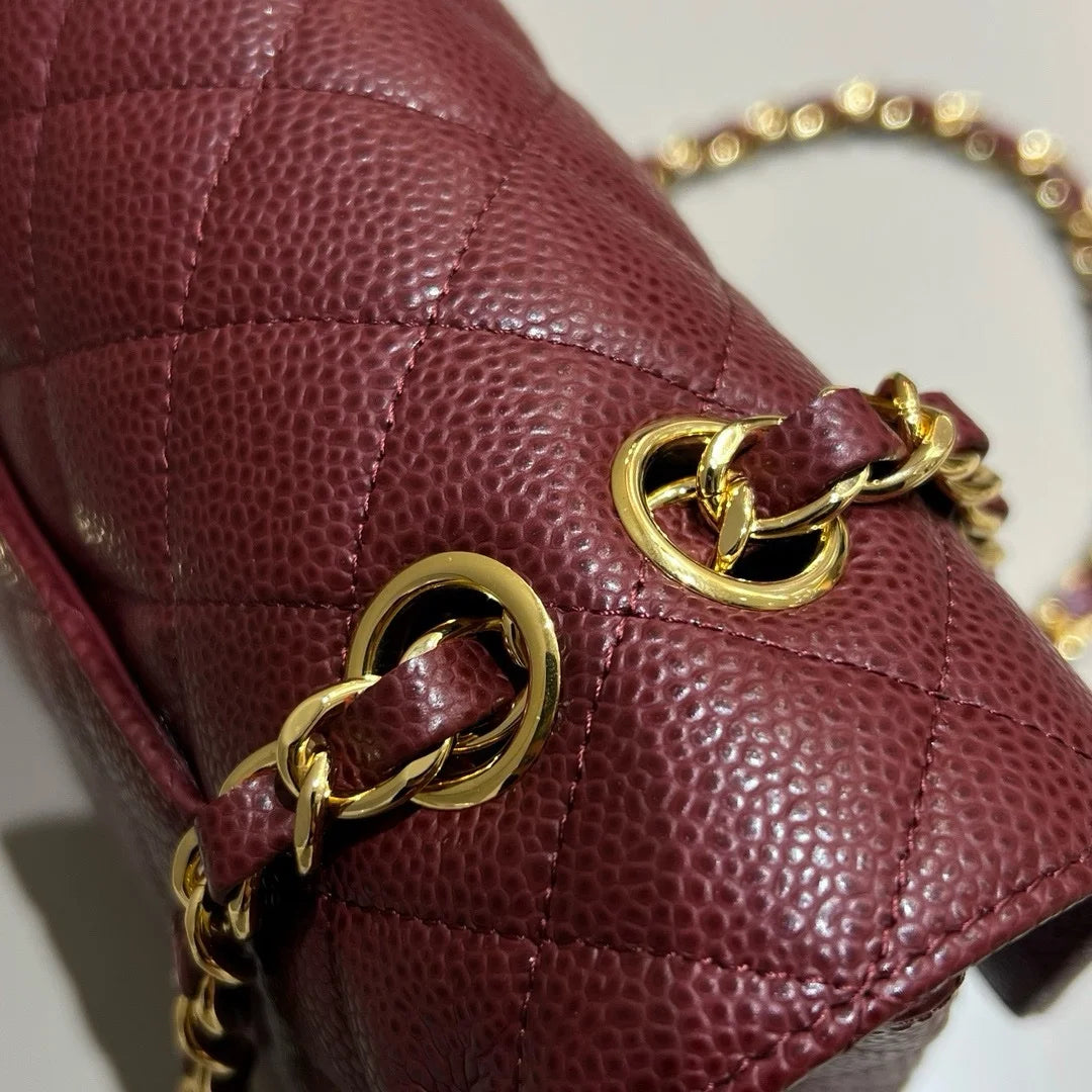 Chanel Flap Orta Boy Çanta Havyar Deri 2024 Bordo