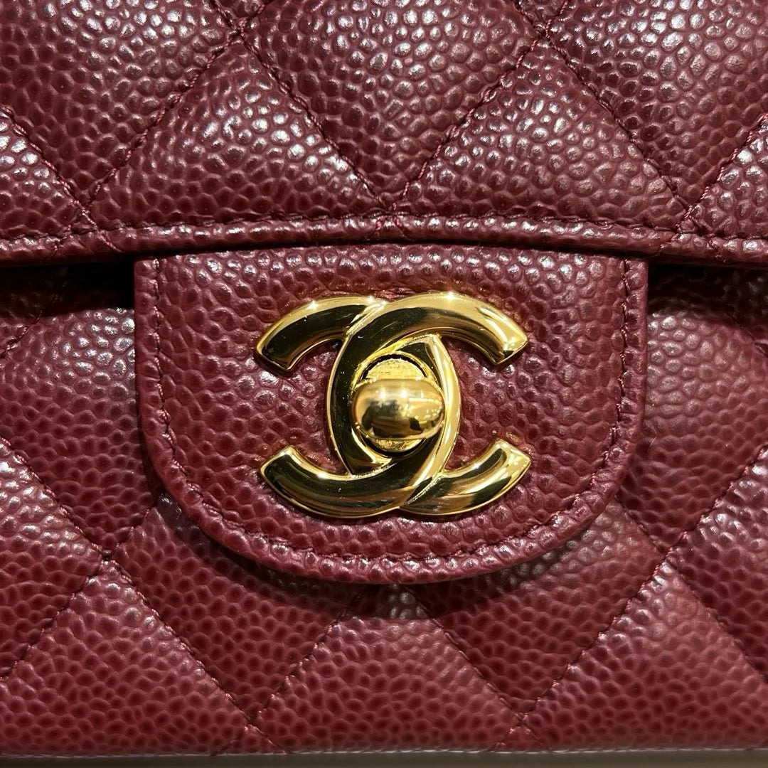 Chanel Flap Orta Boy Çanta Havyar Deri 2024 Bordo