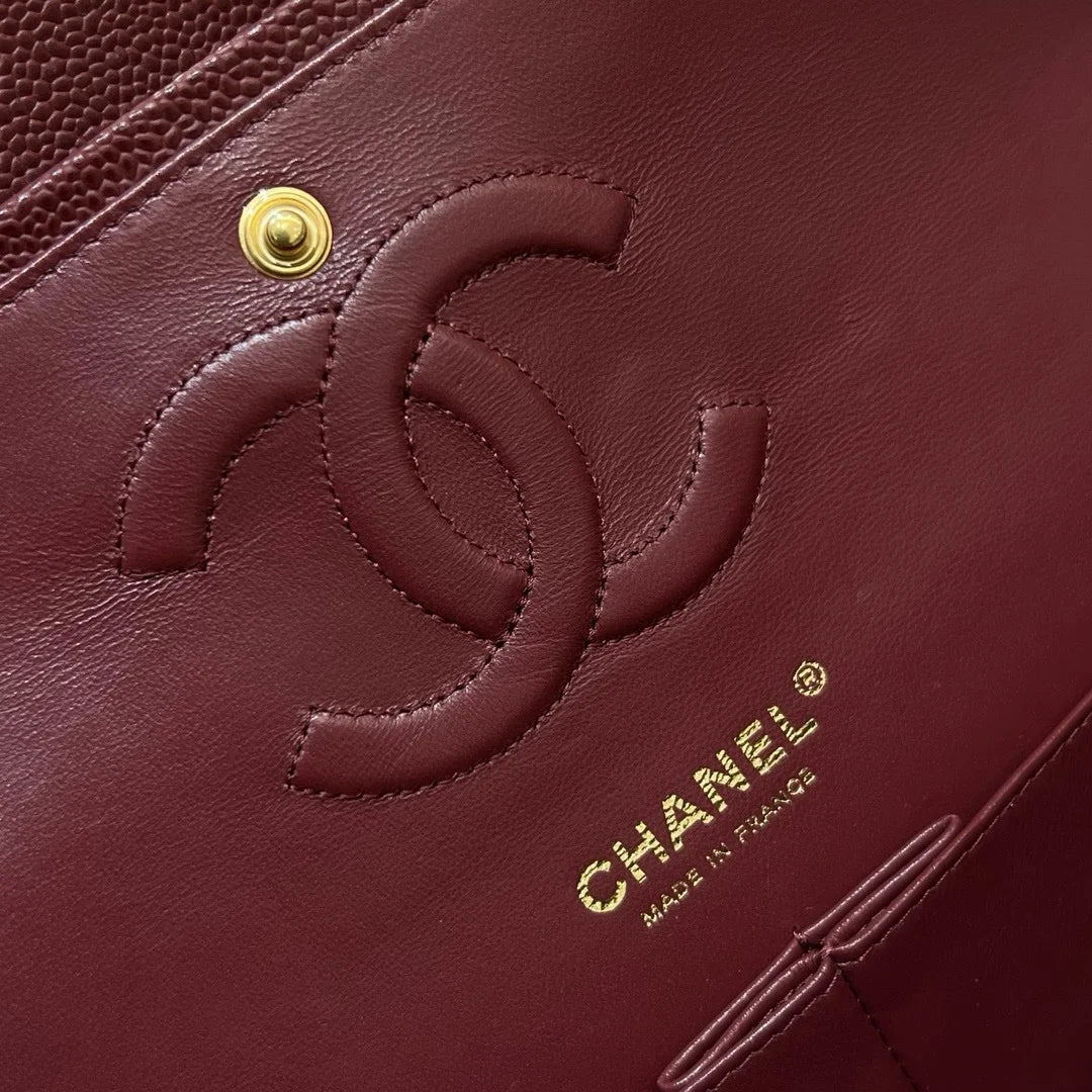 Chanel Flap Orta Boy Çanta Havyar Deri 2024 Bordo