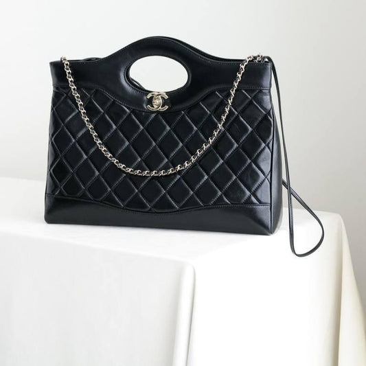 CHANEL Shiny Lambskin Quilted 31 Black Shopping Bag