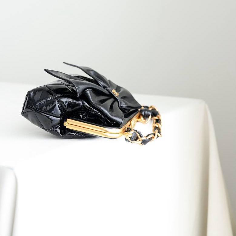 Chanel CC Mini 13 Black Lambskin Strap Clutch