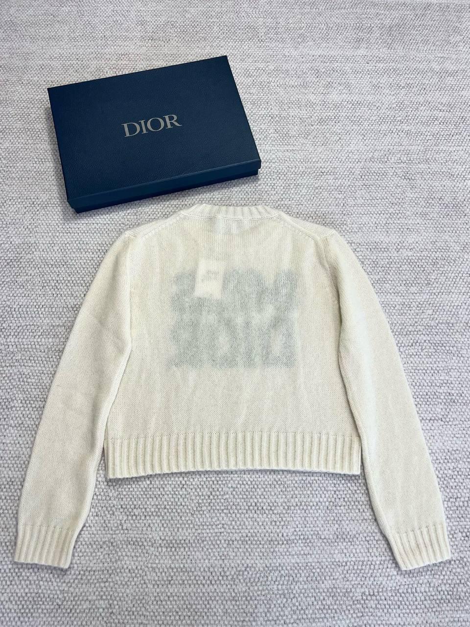 Dior Kazak Blue Miss Dior Graffiti Motifli Ekru Kaşmir ve İpek Örgü