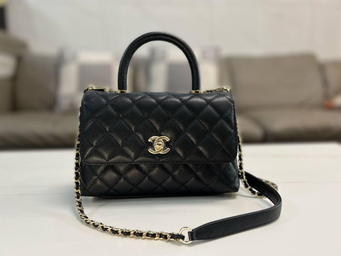 Chanel Küçük 24cm Coco Saplı Kapak Siyah Havyar LGHW