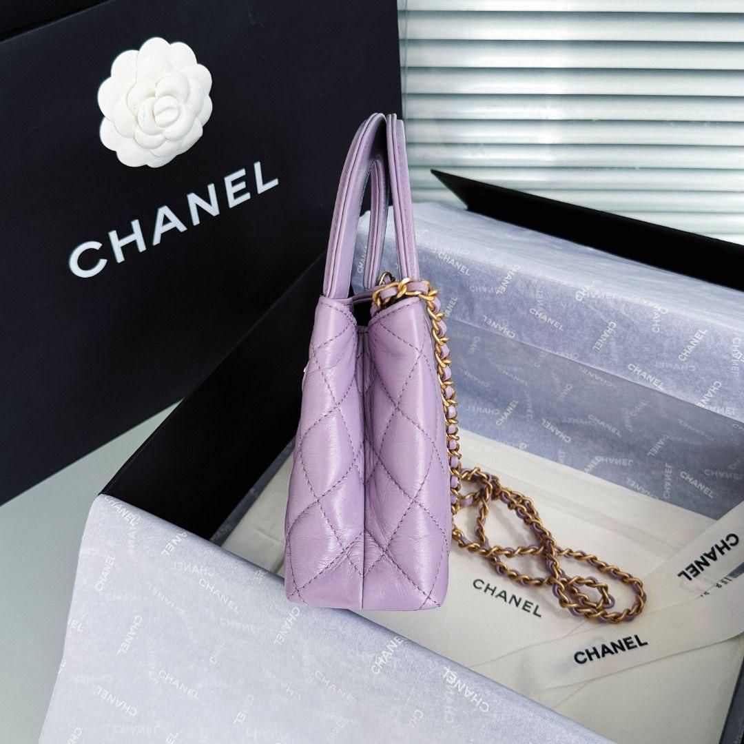 Chanel Kelly Alışveriş Çantası Parlak Eskitme Dana Derisi ve Altın Donanım Lila (Mini)