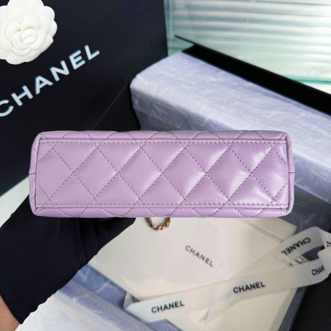 Chanel Kelly Alışveriş Çantası Parlak Eskitme Dana Derisi ve Altın Donanım Lila (Mini)