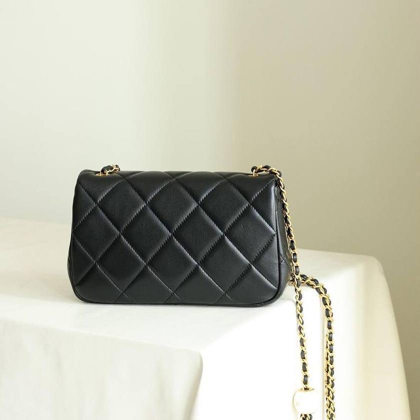 New 24S CHANEL Black Quilted Lambskin Small Flap Bag Gold CC MAXI PEARL S CRUSH