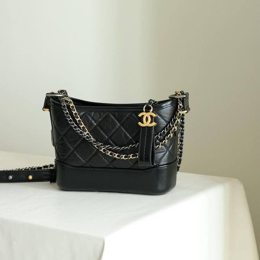 Chanel Black Aged Calfskin Small Gabrielle Hobo Bag