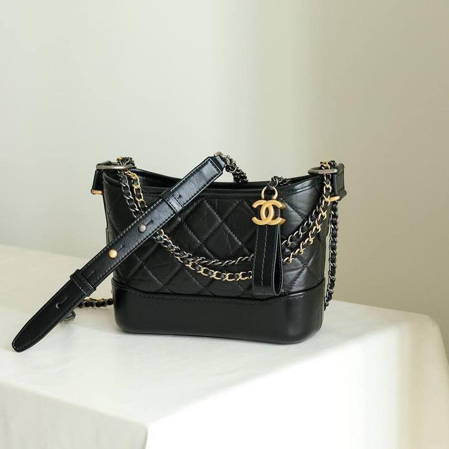 Chanel Black Aged Calfskin Small Gabrielle Hobo Bag